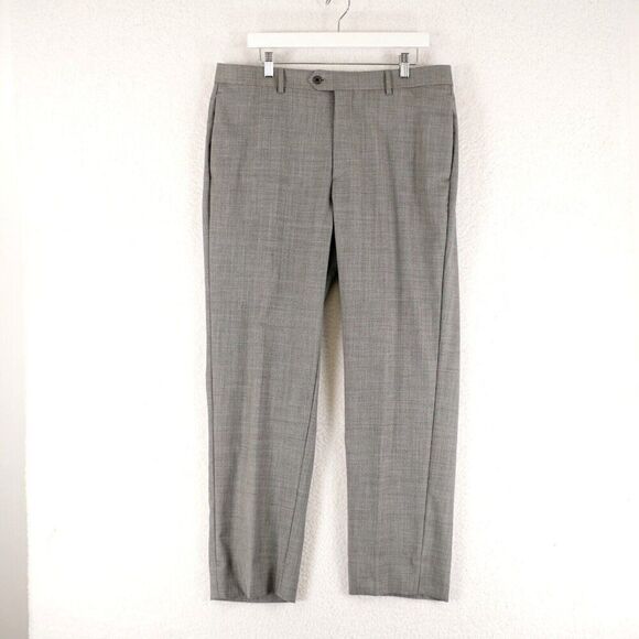 Egara Gray Wool‎ Sharkskin Flat Front Mid Rise Dress Pants 37/30 Lined Partially - Picture 1 of 7